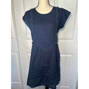 NWT Yerse Navy Blue‎ Cotton Cap Sleeve Beaded Pintuck Dress Mini Dress Size XS
